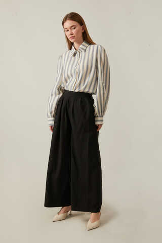 Linen Pleated Wide-Leg Pants Black - 5