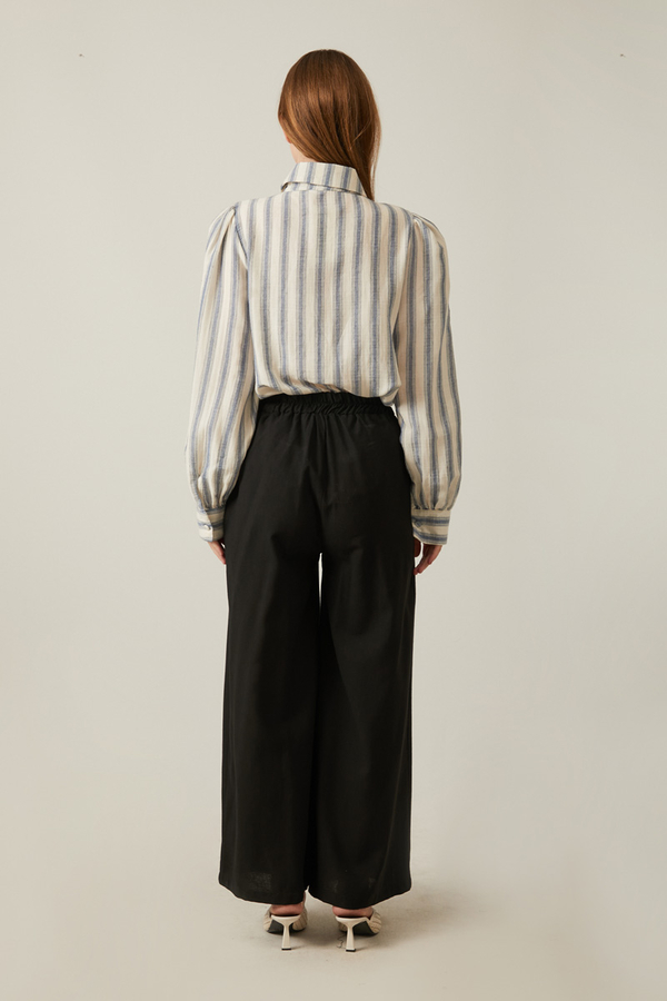 Linen Pleated Wide-Leg Pants Black - 8