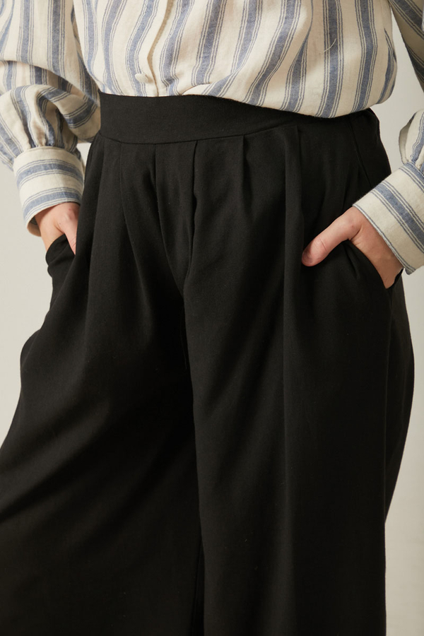 Linen Pleated Wide-Leg Pants Black - 3