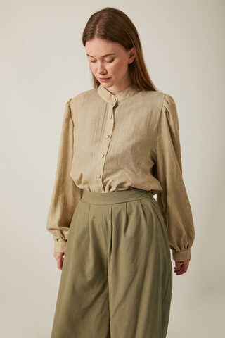 Linen Pleated Wide-Leg Pants Khaki - 5