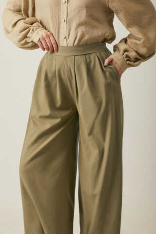 Linen Pleated Wide-Leg Pants Khaki - 7