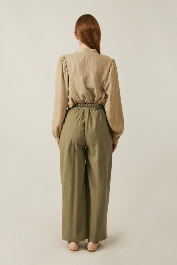 Linen Pleated Wide-Leg Pants Khaki - 9