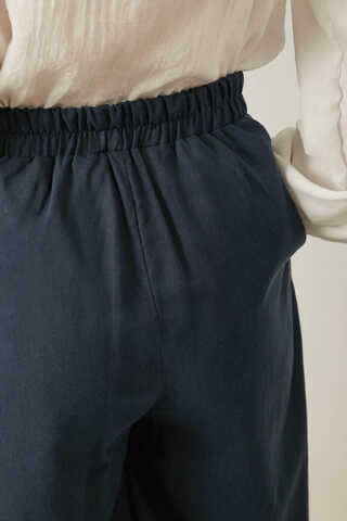 Linen Pleated Wide-Leg Pants Navy - 10