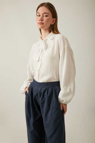 Linen Pleated Wide-Leg Pants Navy - 2