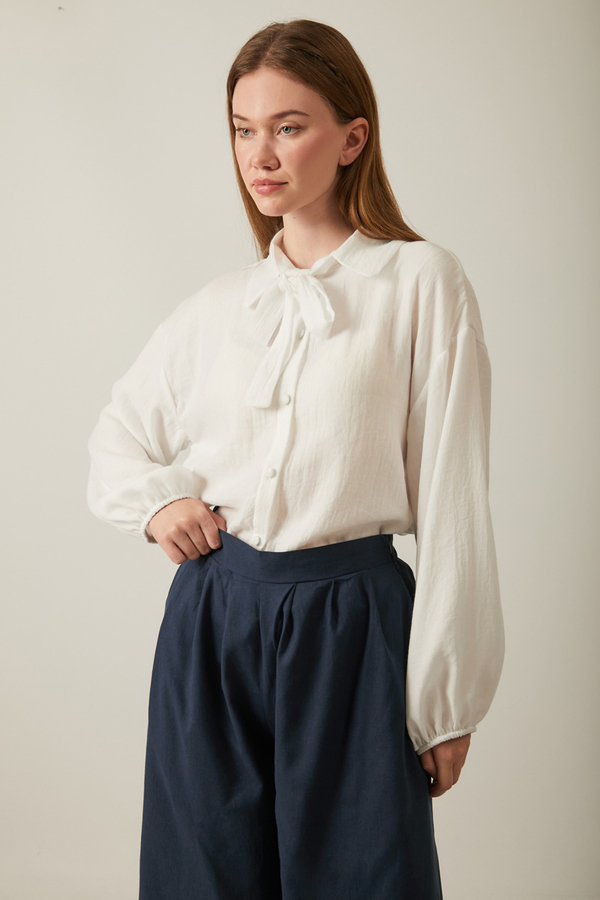 Linen Pleated Wide-Leg Pants Navy - 7