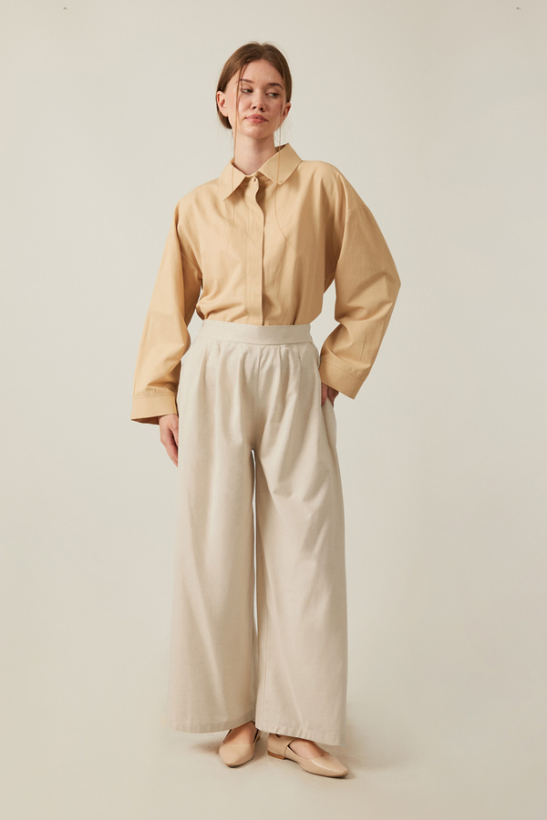 Linen Pleated Wide-Leg Pants Stone - 12