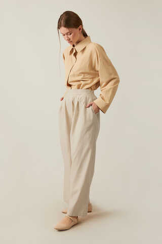 Linen Pleated Wide-Leg Pants Stone - 13