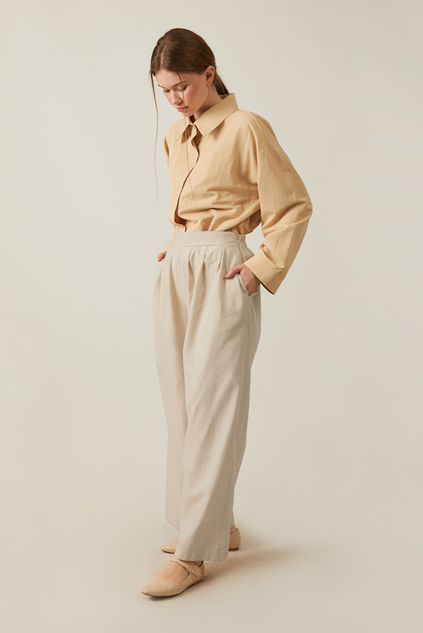 Linen Pleated Wide-Leg Pants Stone - 13