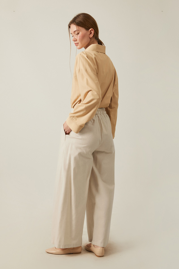 Linen Pleated Wide-Leg Pants Stone - 14
