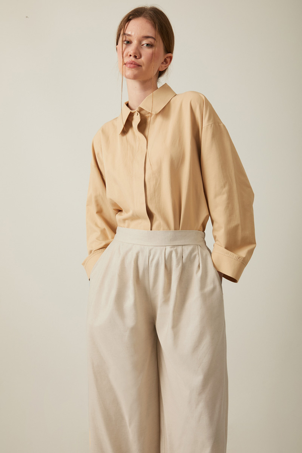 Linen Pleated Wide-Leg Pants Stone - 10