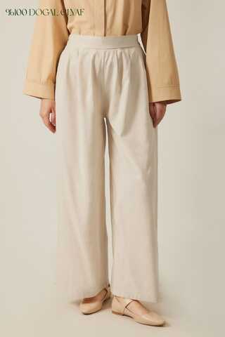 Linen Pleated Wide-Leg Pants Stone - 9