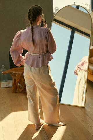 Linen Pleated Wide-Leg Pants Stone - 8