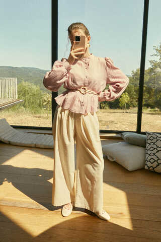 Linen Pleated Wide-Leg Pants Stone - 3