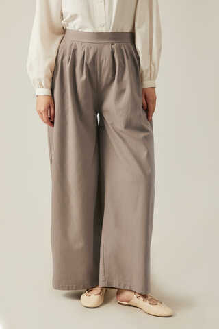 Linen Pleated Wide-Leg Pants Taupe - 11