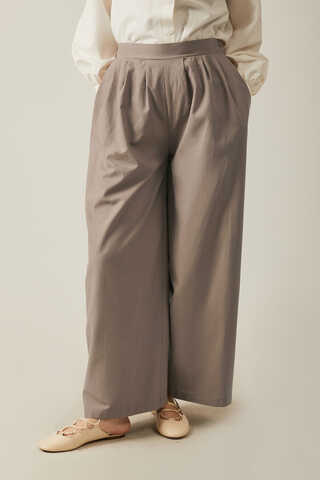 Linen Pleated Wide-Leg Pants Taupe - 12