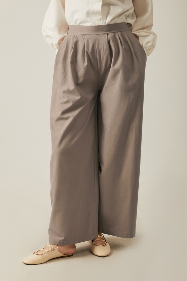 Linen Pleated Wide-Leg Pants Taupe - 12