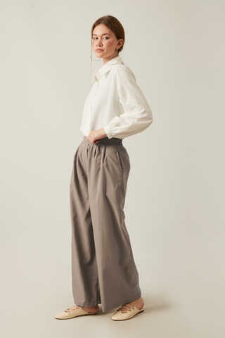 Linen Pleated Wide-Leg Pants Taupe - 13