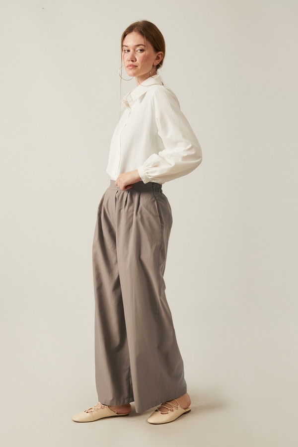 Linen Pleated Wide-Leg Pants Taupe - 13