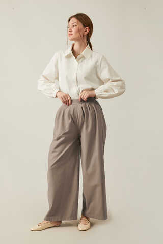 Linen Pleated Wide-Leg Pants Taupe - 14