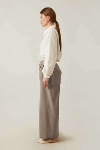 Linen Pleated Wide-Leg Pants Taupe - 15