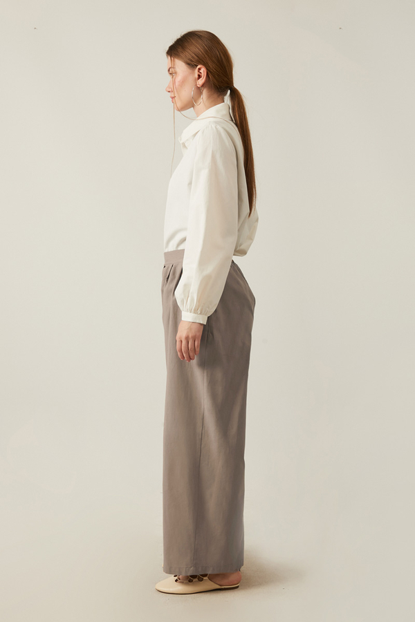Linen Pleated Wide-Leg Pants Taupe - 15