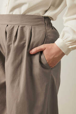 Linen Pleated Wide-Leg Pants Taupe - 10