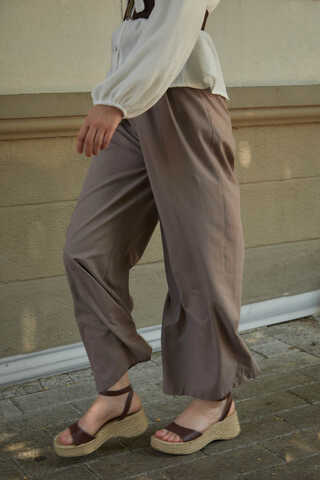 Linen Pleated Wide-Leg Pants Taupe - 4