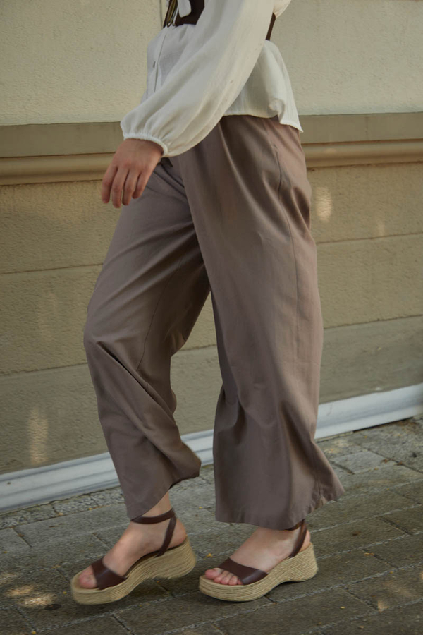 Linen Pleated Wide-Leg Pants Taupe - 4