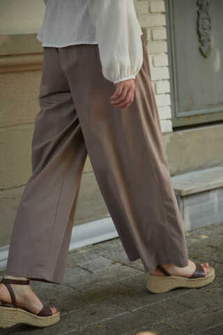 Linen Pleated Wide-Leg Pants Taupe - 8