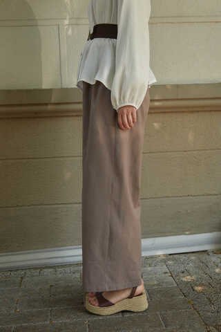 Linen Pleated Wide-Leg Pants Taupe - 6