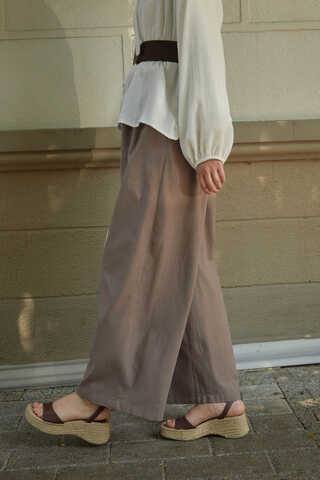 Linen Pleated Wide-Leg Pants Taupe - 5