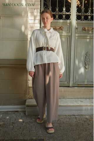 Linen Pleated Wide-Leg Pants Taupe - 2
