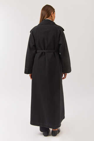 Long Double Breasted Denim Trenchcoat Black - 8