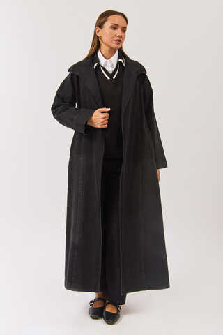 Long Double Breasted Denim Trenchcoat Black - 3