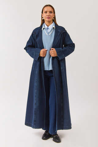 Long Double Breasted Denim Trenchcoat Light Blue - 3