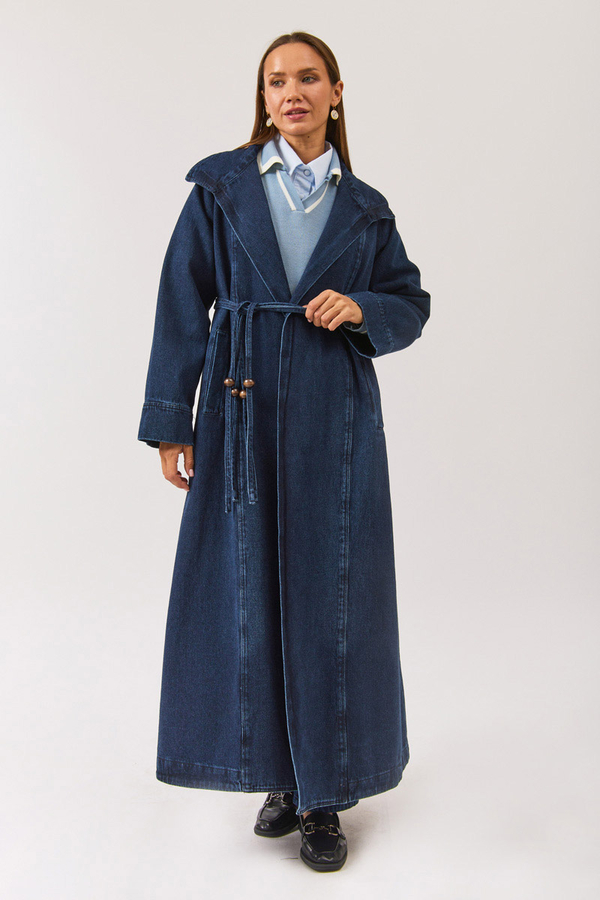 Long Double Breasted Denim Trenchcoat Light Blue - 6
