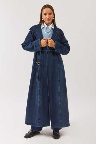 Long Double Breasted Denim Trenchcoat Light Blue - 7
