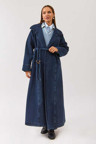 Long Double Breasted Denim Trenchcoat Light Blue - 6