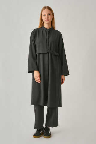Long Hidden-Button Tunic Anthracite - 1