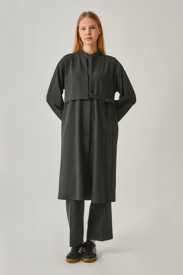 Long Hidden-Button Tunic Anthracite - 2