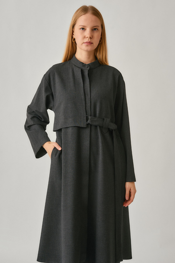 Long Hidden-Button Tunic Anthracite - 8