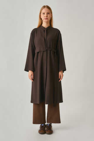 Long Hidden-Button Tunic Dark Brown - 1
