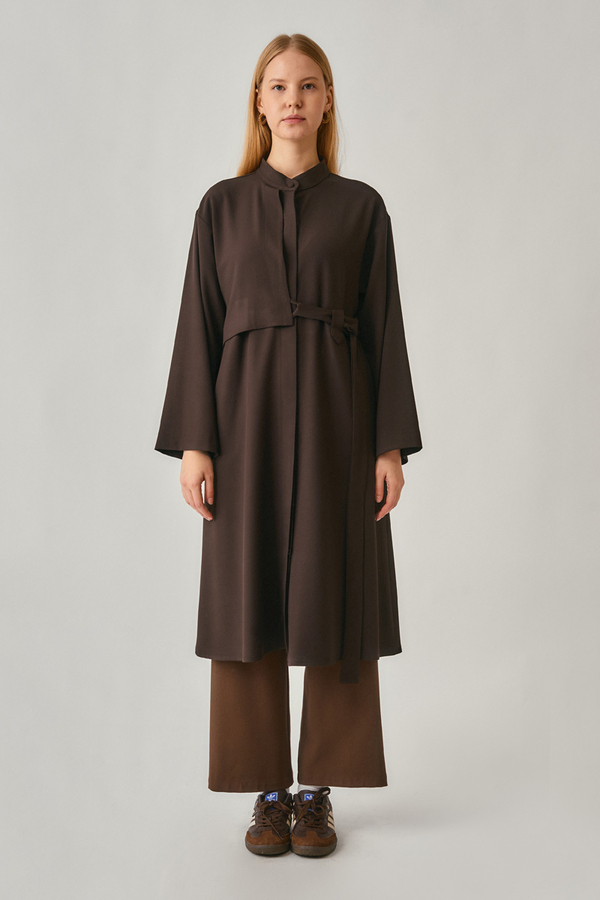 Long Hidden-Button Tunic Dark Brown 