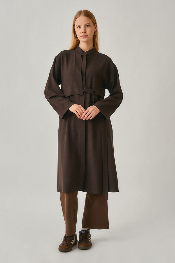 Long Hidden-Button Tunic Dark Brown - 2