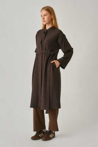 Long Hidden-Button Tunic Dark Brown - 4