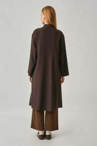 Long Hidden-Button Tunic Dark Brown - 5