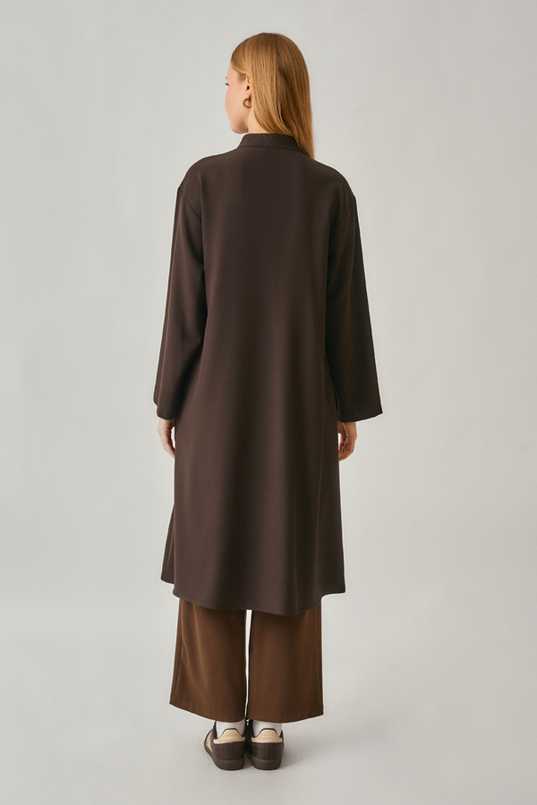 Long Hidden-Button Tunic Dark Brown - 5