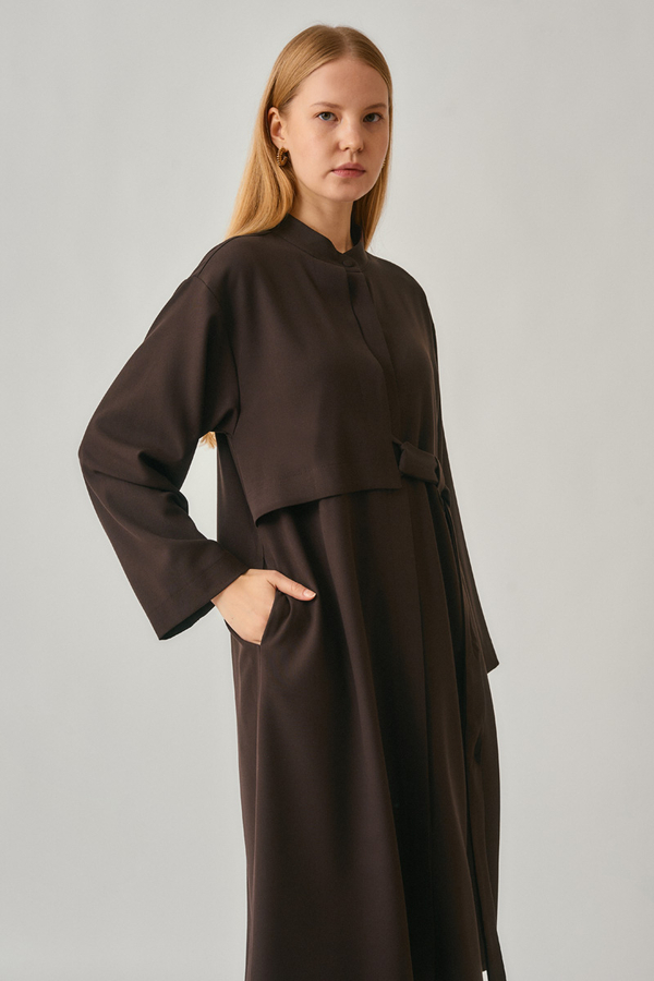 Long Hidden-Button Tunic Dark Brown - 6