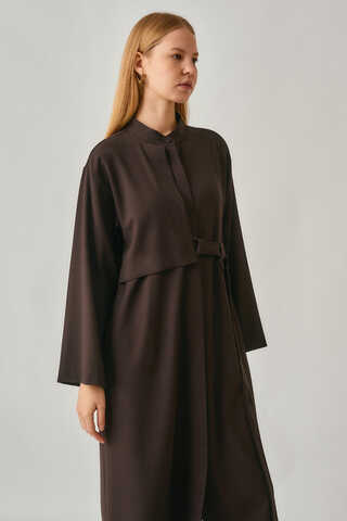 Long Hidden-Button Tunic Dark Brown - 7