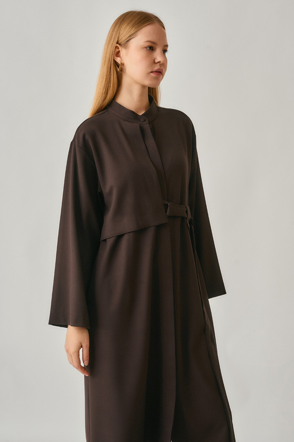 Long Hidden-Button Tunic Dark Brown - 7